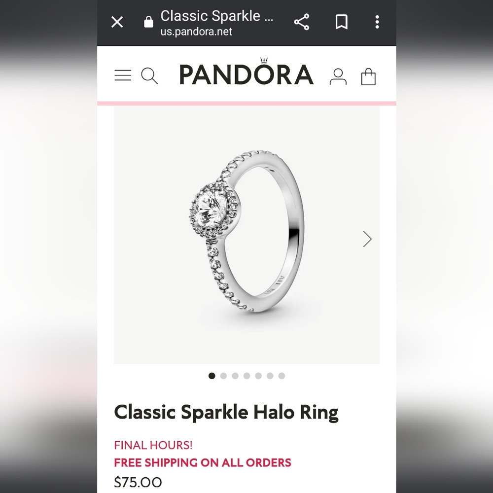 Pandora Classic Sparkle Halo Ring, Size 6